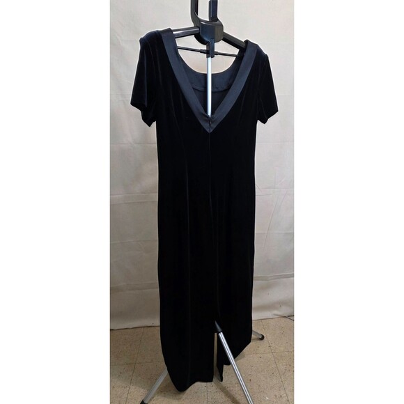 Vintage Plaza South Black Velvet Dress w/ Satin Trim | 1990s–2000s | Size 14 - Picture 7 of 11